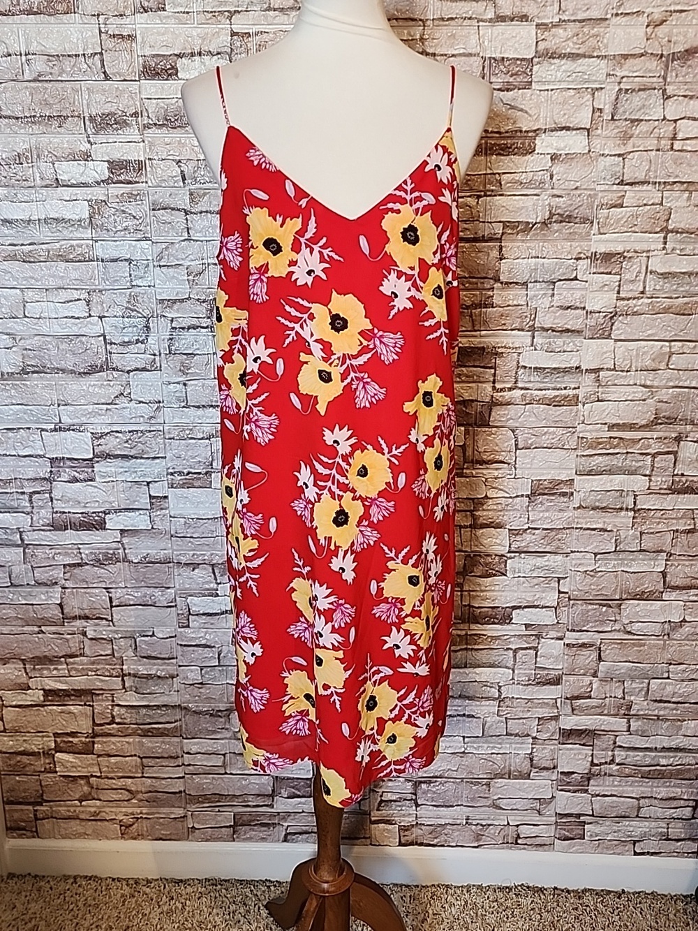 Divided   Spagetti Strap Red  Yellow Floral  Dress